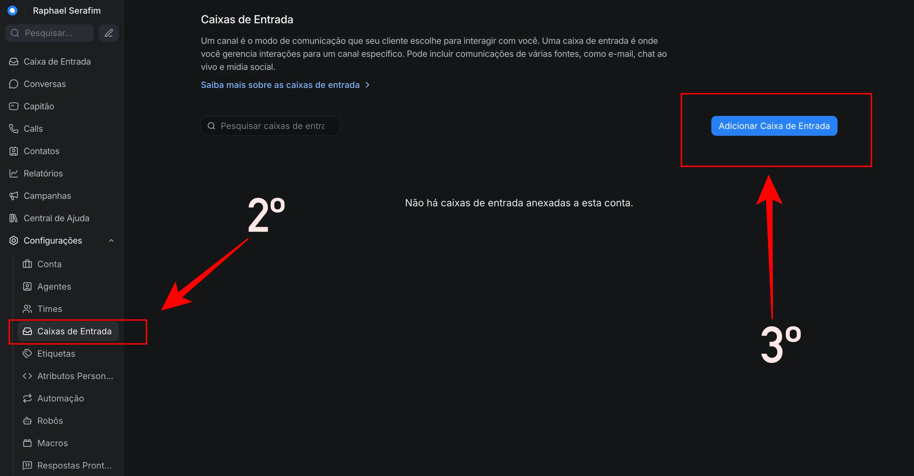 Caixas de Entrada — Adicionar Caixa de Entrada